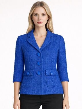 Kate Spade Blue Tweed Boucle Jacket Blazer Size 4 Cotton Blend